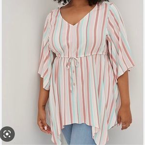 Torrid Babydoll Top Stretch Challis Stripe Pink